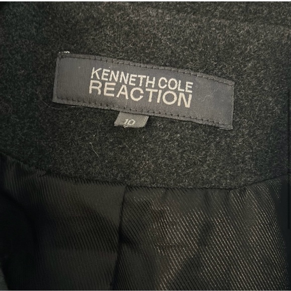 Kenneth Cole Black Wool Blend Coat Wide Collar Belted Waist - Picture 4 of 9